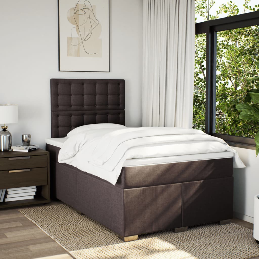 Κρεβάτι Boxspring με Στρώμα Σκούρο Καφέ 120x200 εκ. Υφασμάτινο - Pakobazaar