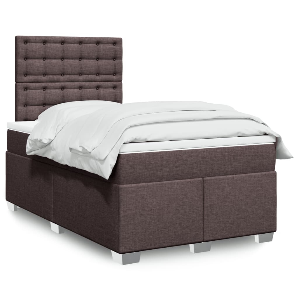 Κρεβάτι Boxspring με Στρώμα Σκούρο Καφέ 120x200 εκ. Υφασμάτινο - Pakobazaar