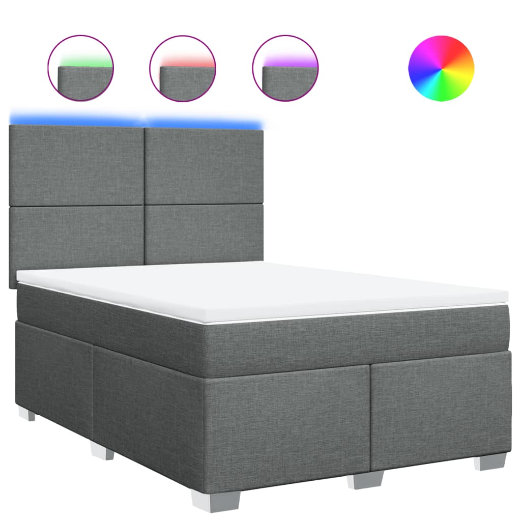 Κρεβάτι Boxspring με Στρώμα Σκούρο Γκρι 140x190 εκ. Υφασμάτινο - Pakobazaar