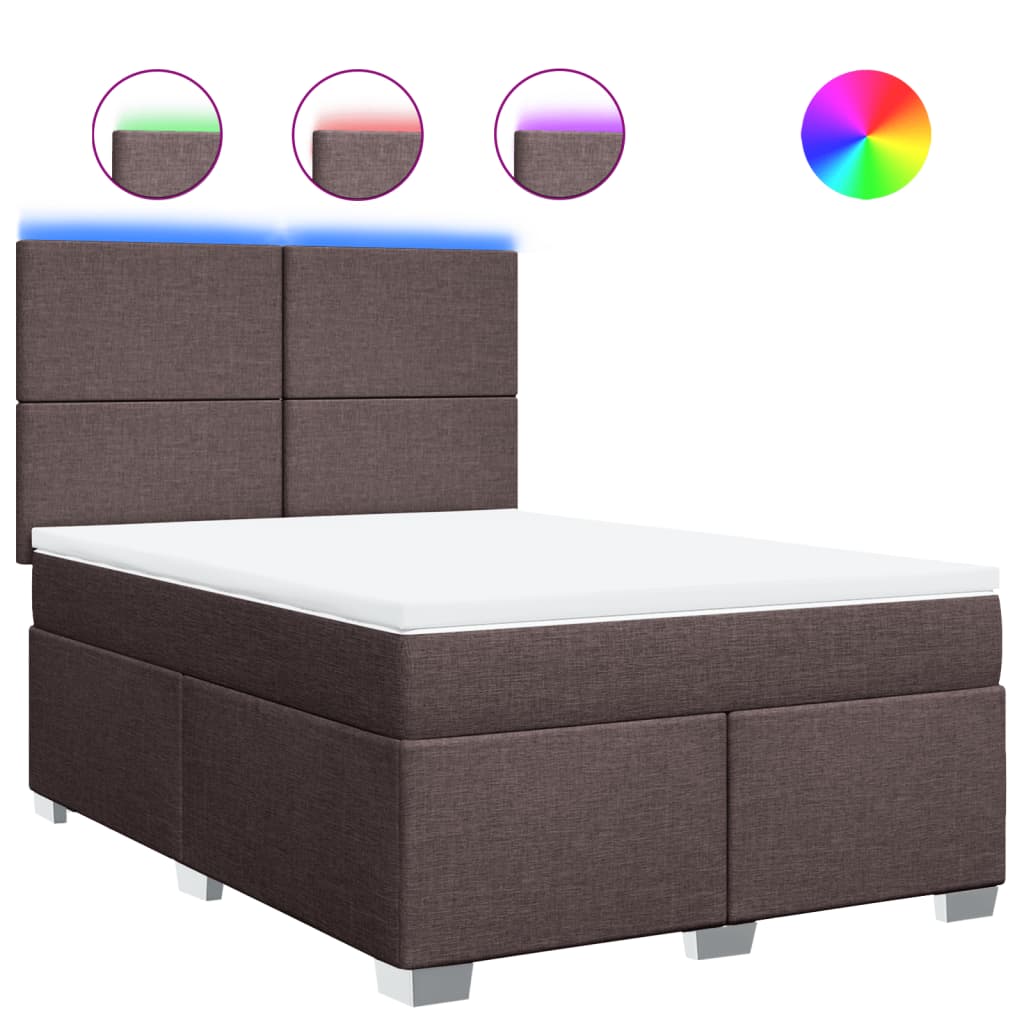 Κρεβάτι Boxspring με Στρώμα Σκούρο Καφέ 140x190 εκ. Υφασμάτινο