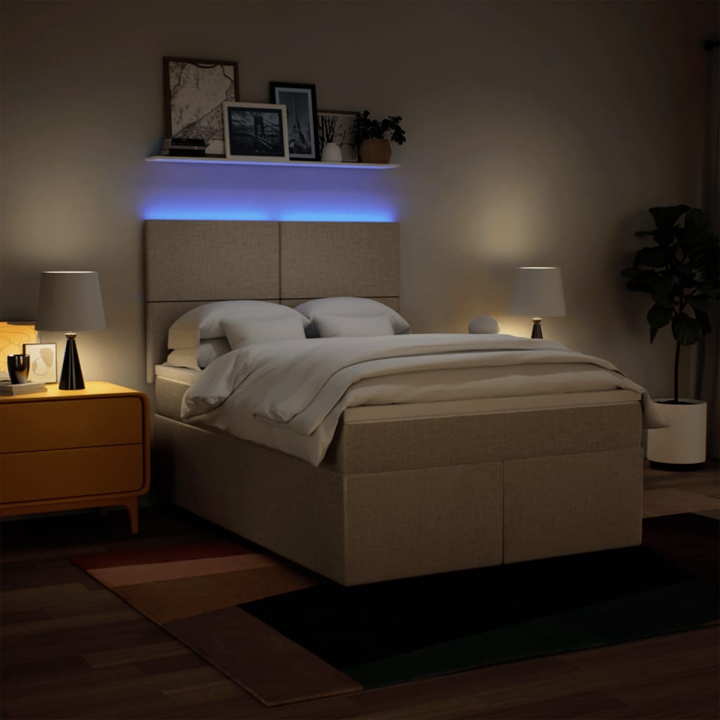 Κρεβάτι Boxspring με Στρώμα Κρεμ 140x190 εκ. Υφασμάτινο - Pakobazaar