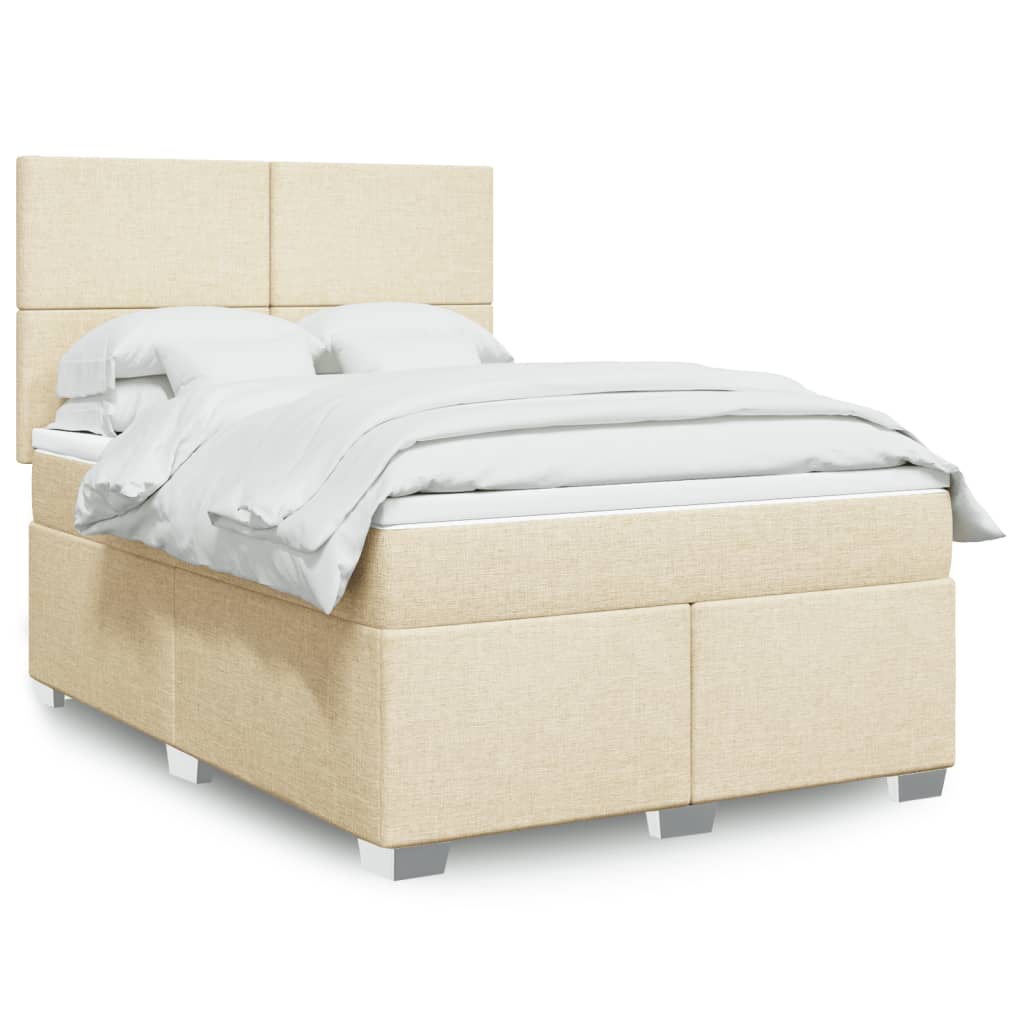 Κρεβάτι Boxspring με Στρώμα Κρεμ 140x190 εκ. Υφασμάτινο - Pakobazaar