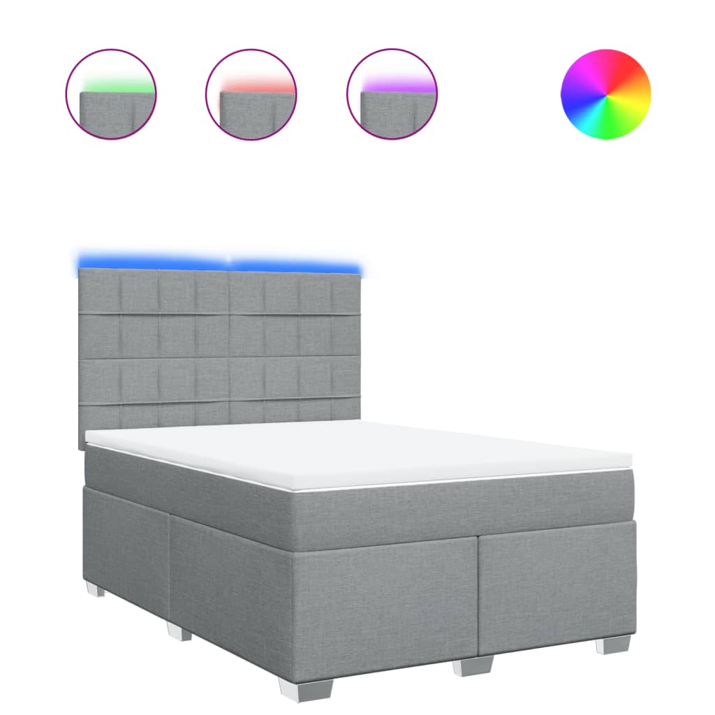 Κρεβάτι Boxspring με Στρώμα Ανοιχτό Γκρι 140x190 εκ. Υφασμάτινο - Pakobazaar