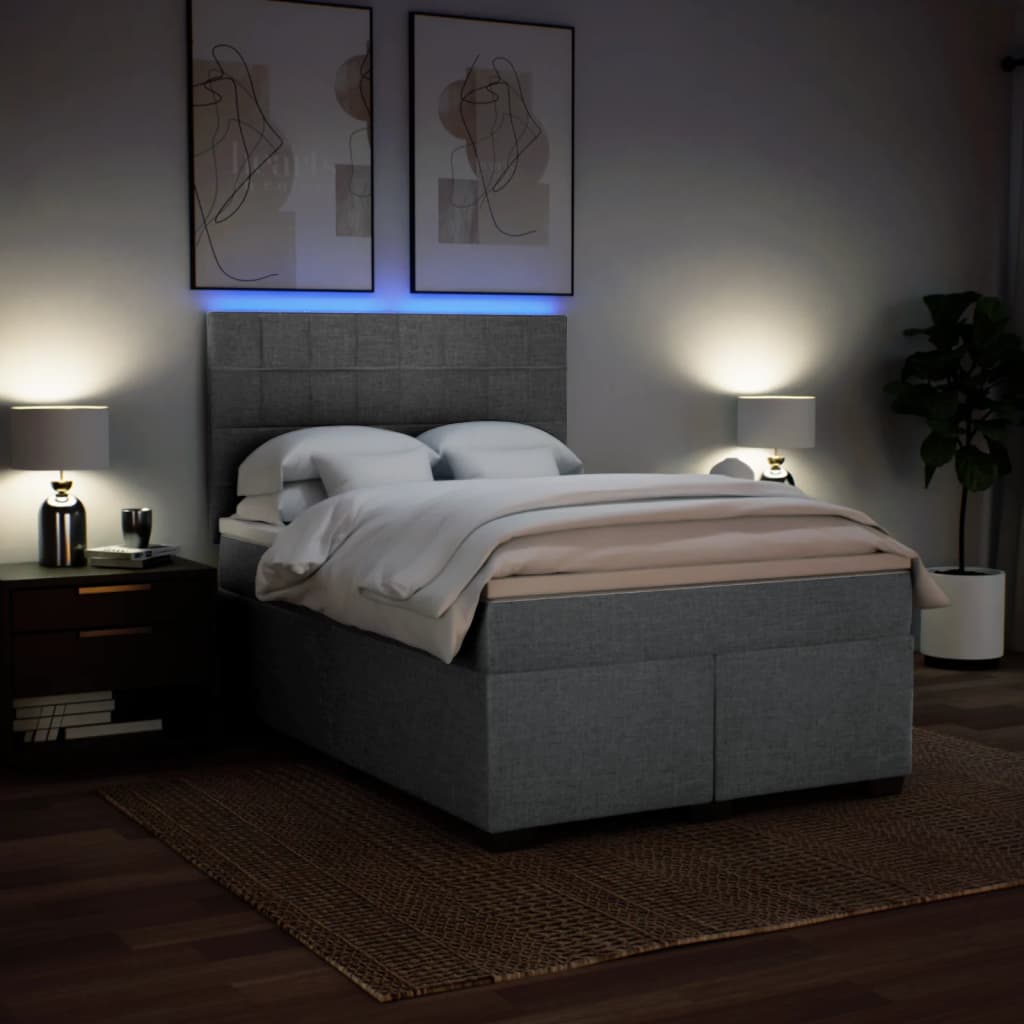 Κρεβάτι Boxspring με Στρώμα Ανοιχτό Γκρι 140x190 εκ. Υφασμάτινο - Pakobazaar