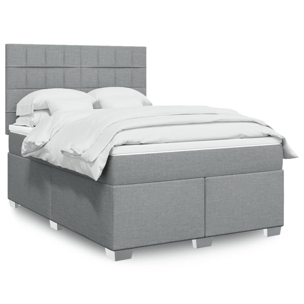 Κρεβάτι Boxspring με Στρώμα Ανοιχτό Γκρι 140x190 εκ. Υφασμάτινο - Pakobazaar