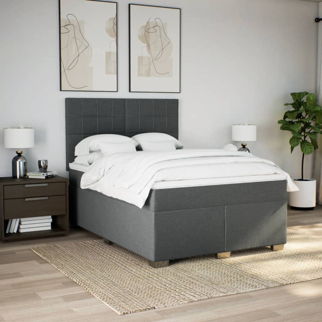 Κρεβάτι Boxspring με Στρώμα Σκούρο Γκρι 140x190 εκ. Υφασμάτινο - Pakobazaar