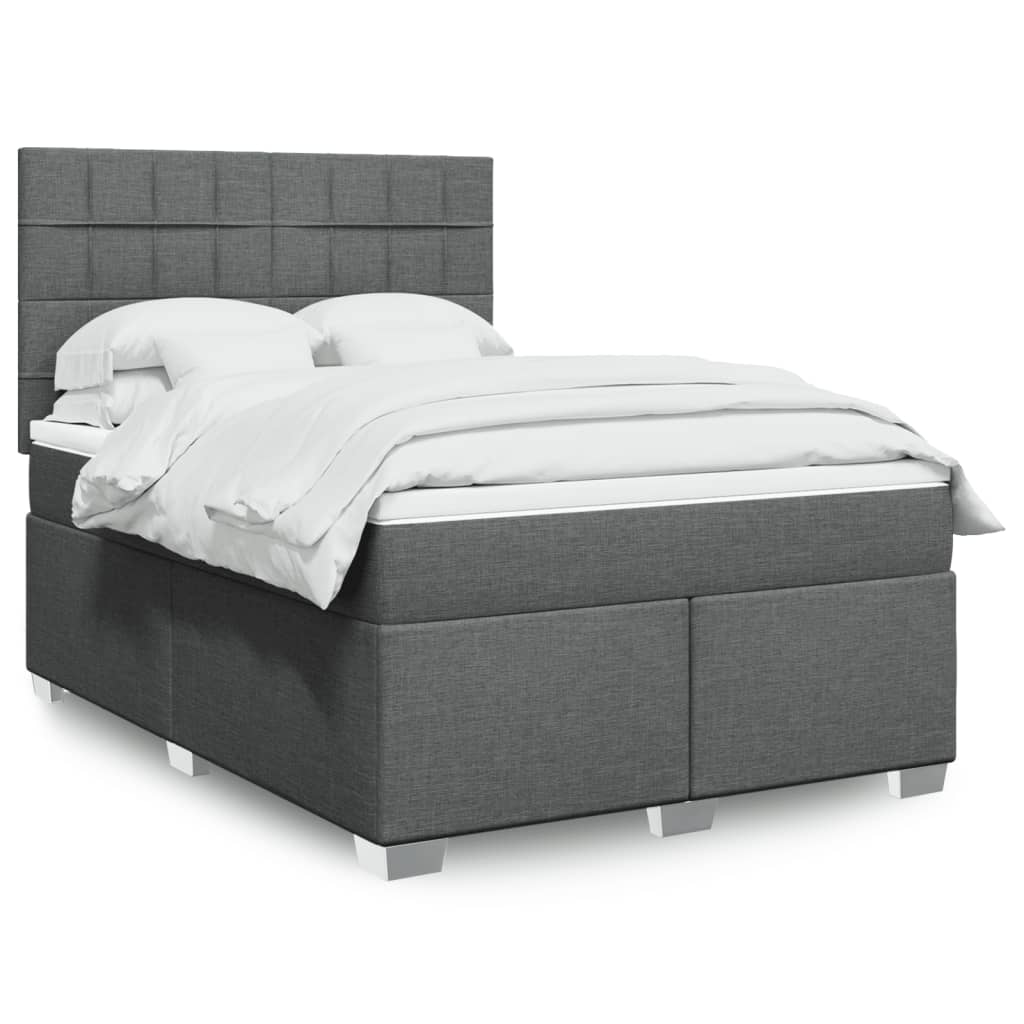 Κρεβάτι Boxspring με Στρώμα Σκούρο Γκρι 140x190 εκ. Υφασμάτινο - Pakobazaar