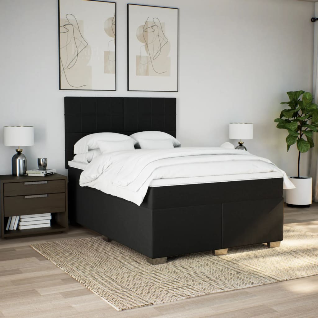 Κρεβάτι Boxspring με Στρώμα Μαύρο 140x190 εκ. Υφασμάτινο