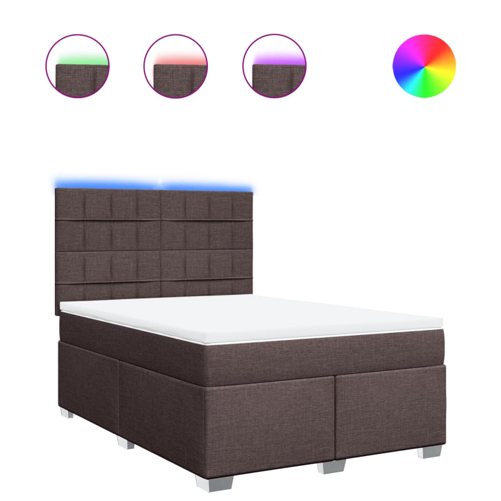 Κρεβάτι Boxspring με Στρώμα Σκούρο Καφέ 140x190 εκ. Υφασμάτινο - Pakobazaar