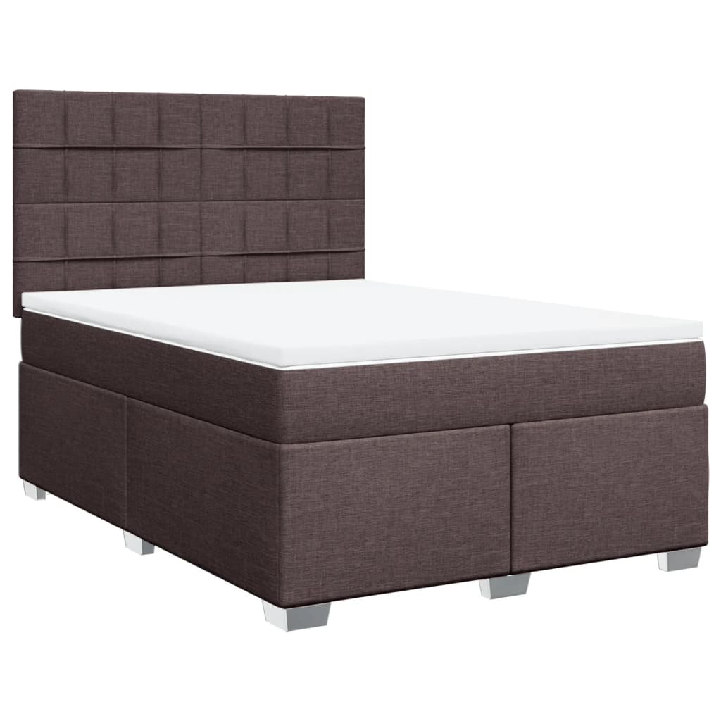 Κρεβάτι Boxspring με Στρώμα Σκούρο Καφέ 140x190 εκ. Υφασμάτινο - Pakobazaar