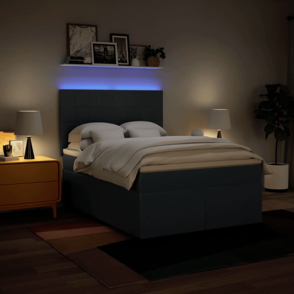 Κρεβάτι Boxspring με Στρώμα Μπλε 140x190 εκ. Υφασμάτινο - Pakobazaar