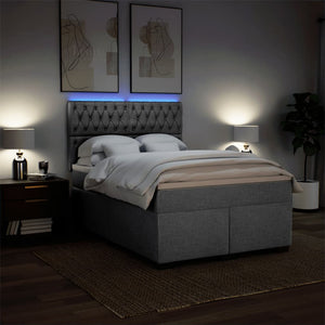 Κρεβάτι Boxspring με Στρώμα Ανοιχτό Γκρι 140x190 εκ. Υφασμάτινο - Pakobazaar