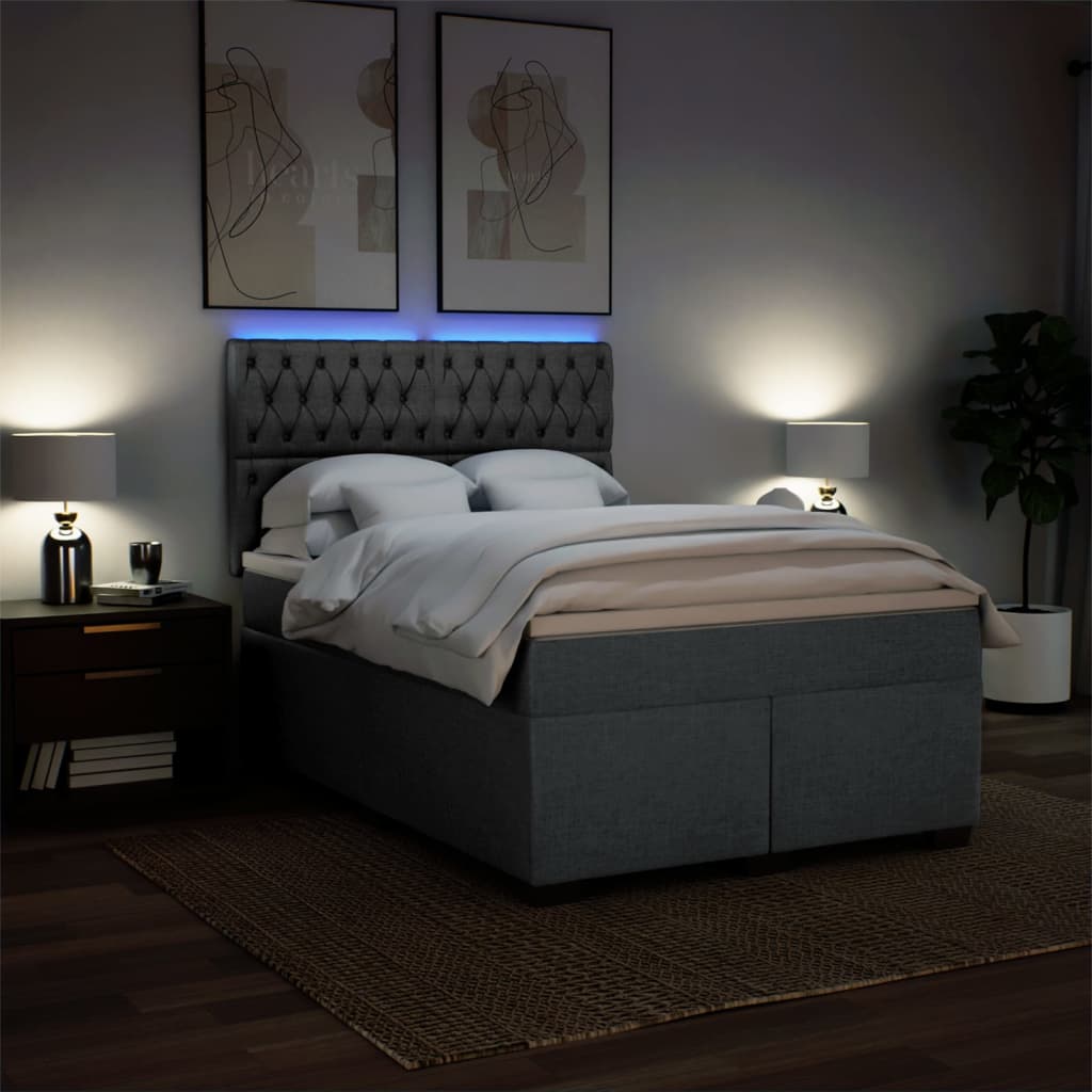 Κρεβάτι Boxspring με Στρώμα Σκούρο Γκρι 140x190 εκ. Υφασμάτινο