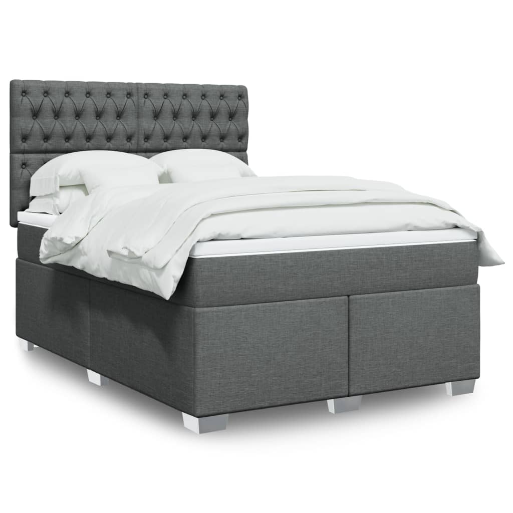 Κρεβάτι Boxspring με Στρώμα Σκούρο Γκρι 140x190 εκ. Υφασμάτινο