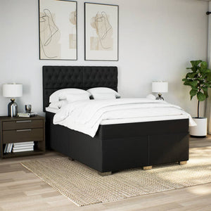 Κρεβάτι Boxspring με Στρώμα Μαύρο 140x190 εκ. Υφασμάτινο - Pakobazaar