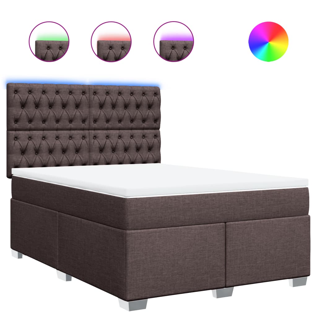 Κρεβάτι Boxspring με Στρώμα Σκούρο Καφέ 140x190 εκ. Υφασμάτινο - Pakobazaar