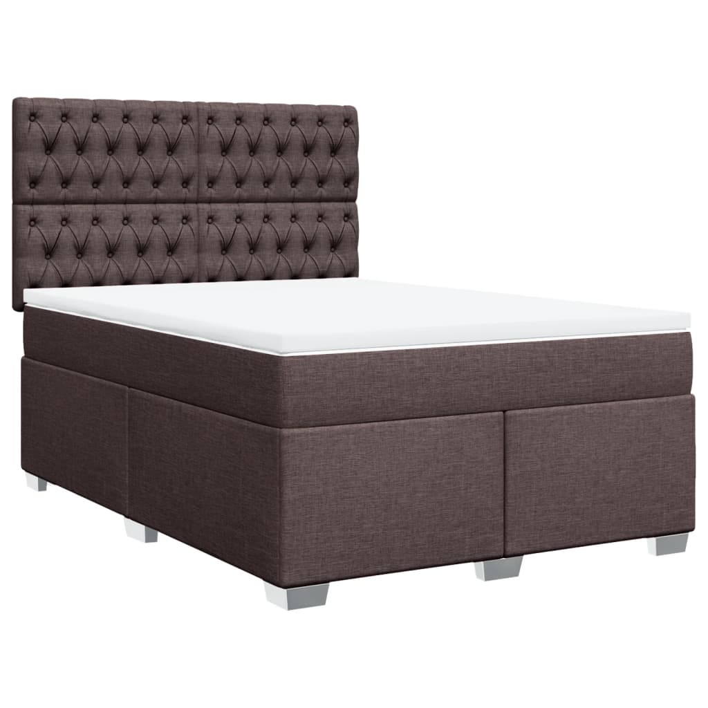 Κρεβάτι Boxspring με Στρώμα Σκούρο Καφέ 140x190 εκ. Υφασμάτινο - Pakobazaar