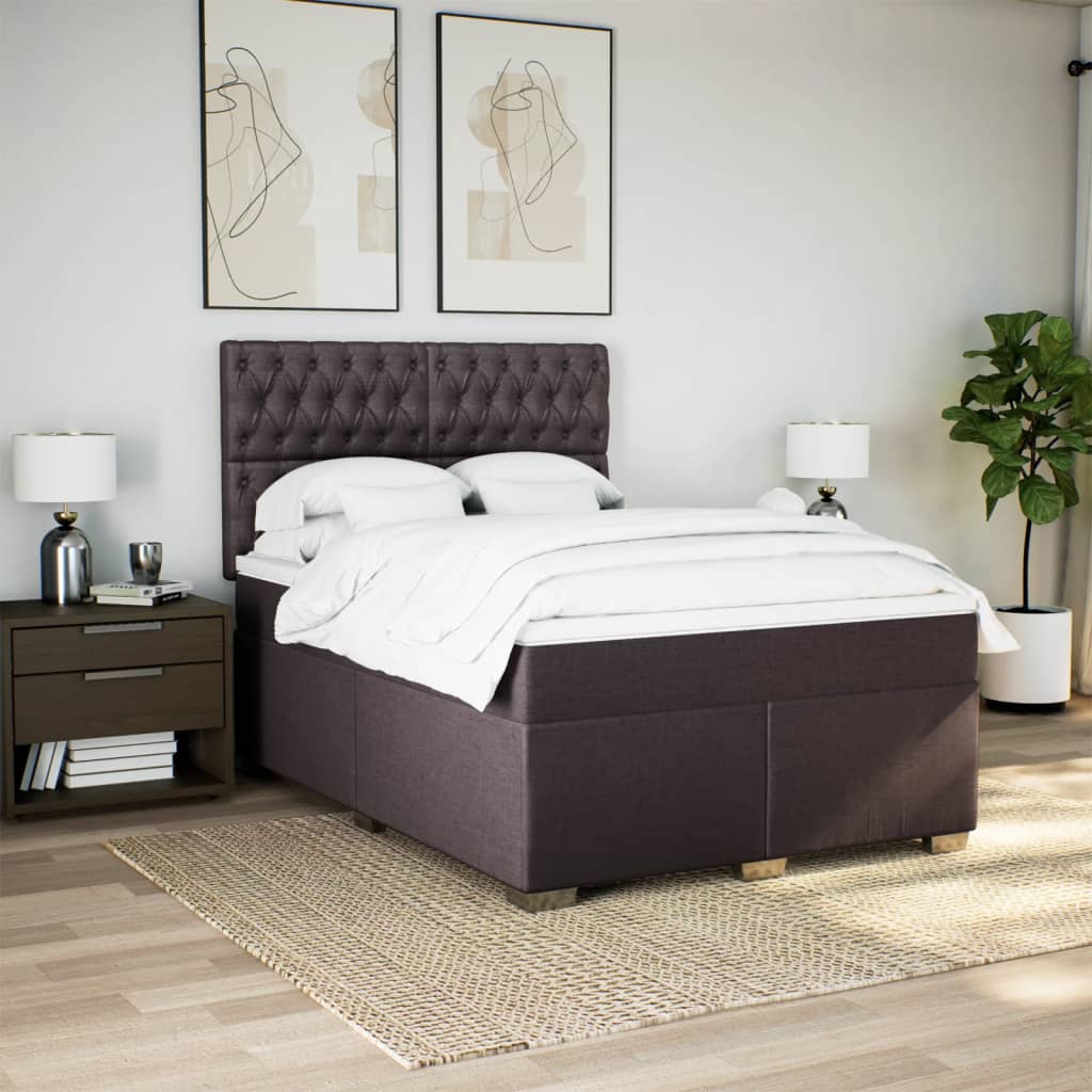 Κρεβάτι Boxspring με Στρώμα Σκούρο Καφέ 140x190 εκ. Υφασμάτινο - Pakobazaar