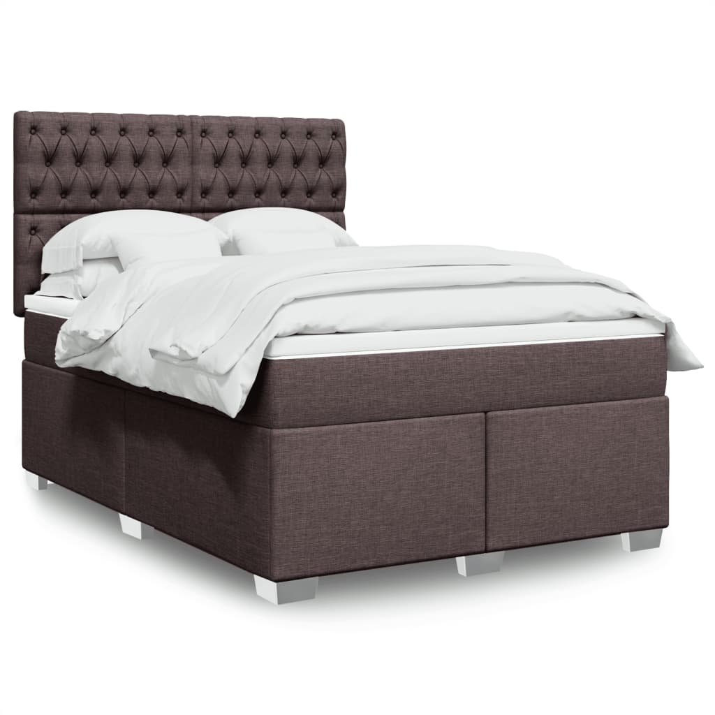 Κρεβάτι Boxspring με Στρώμα Σκούρο Καφέ 140x190 εκ. Υφασμάτινο - Pakobazaar