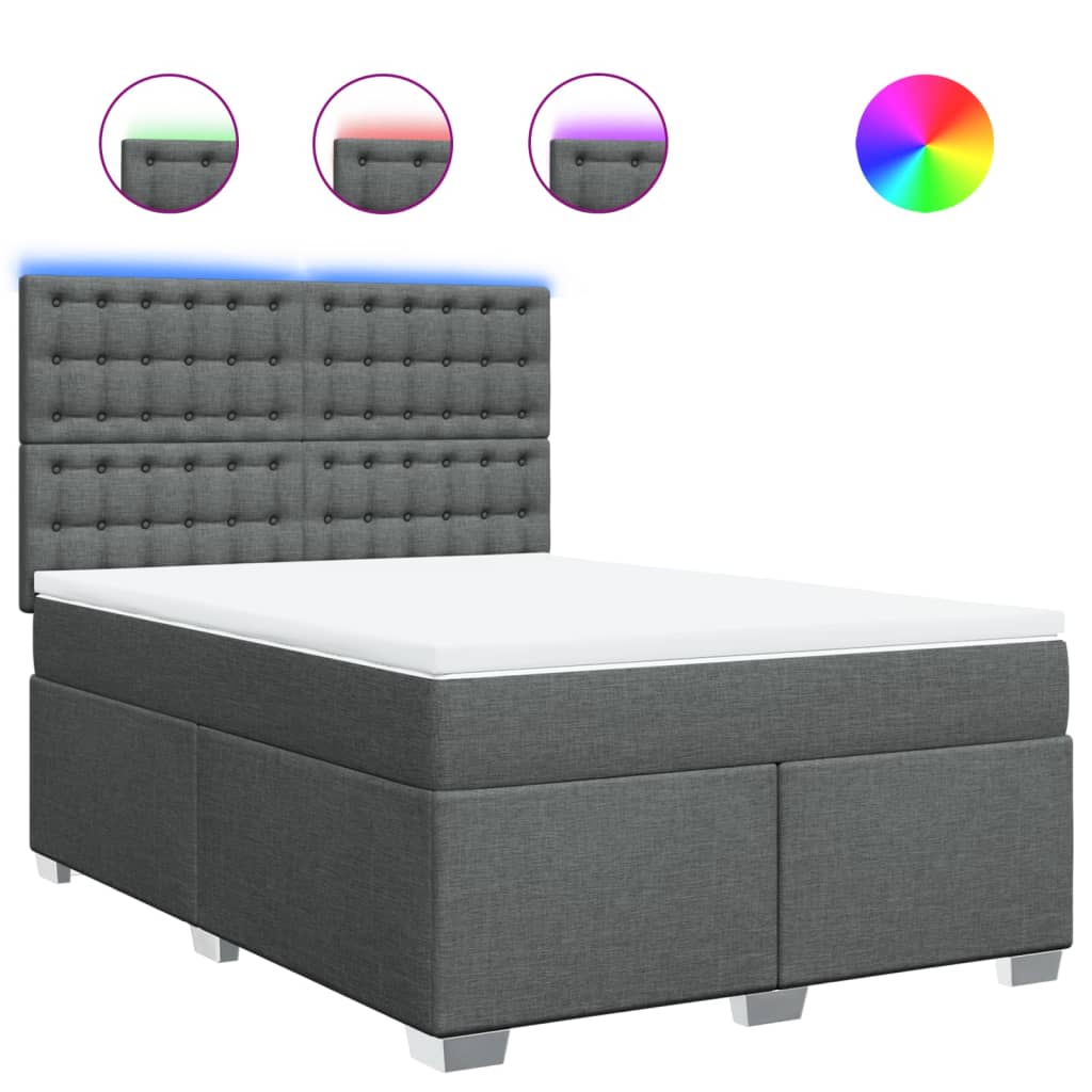 Κρεβάτι Boxspring με Στρώμα Σκούρο Γκρι 140x190 εκ. Υφασμάτινο - Pakobazaar