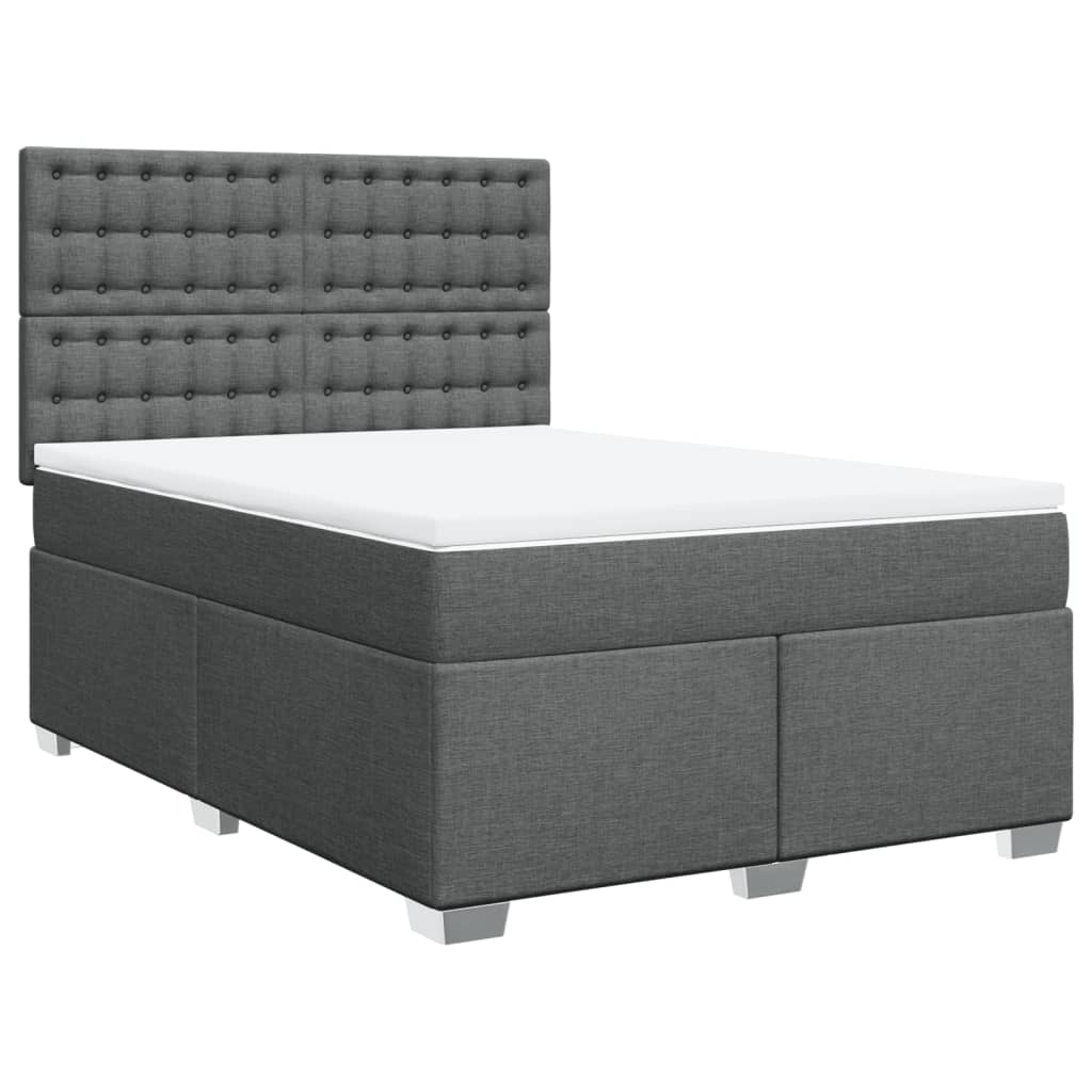 Κρεβάτι Boxspring με Στρώμα Σκούρο Γκρι 140x190 εκ. Υφασμάτινο - Pakobazaar