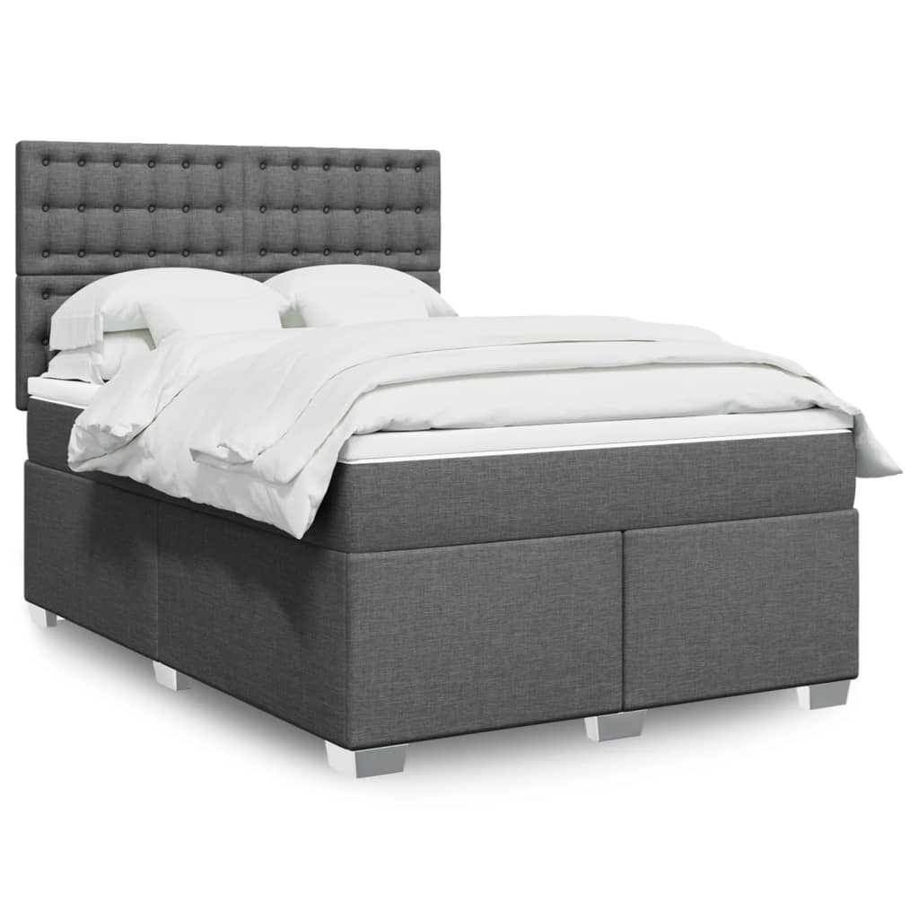 Κρεβάτι Boxspring με Στρώμα Σκούρο Γκρι 140x190 εκ. Υφασμάτινο - Pakobazaar