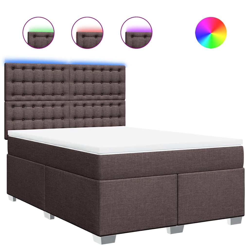 Κρεβάτι Boxspring με Στρώμα Σκούρο Καφέ 140x190 εκ. Υφασμάτινο - Pakobazaar
