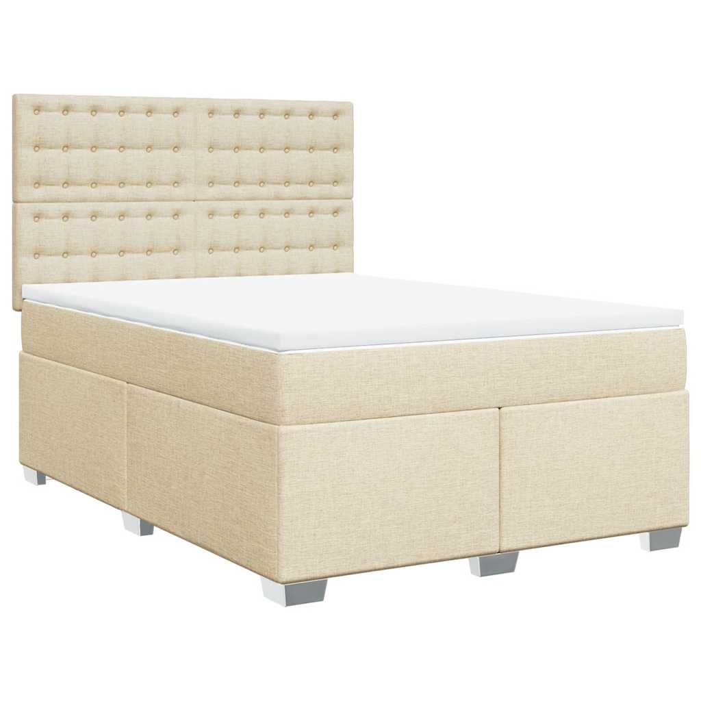Κρεβάτι Boxspring με Στρώμα Κρεμ 140x190 εκ. Υφασμάτινο - Pakobazaar