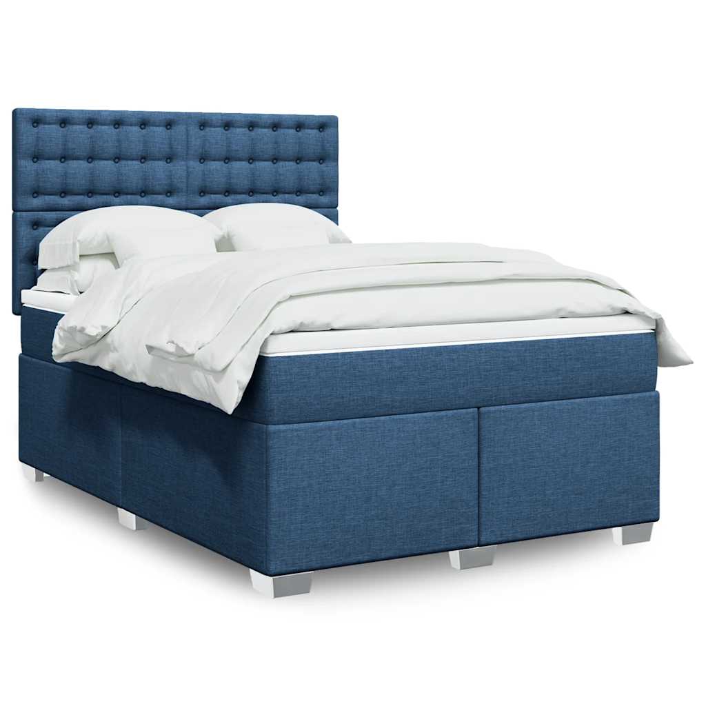 Κρεβάτι Boxspring με Στρώμα Μπλε 140x190 εκ. Υφασμάτινο - Pakobazaar