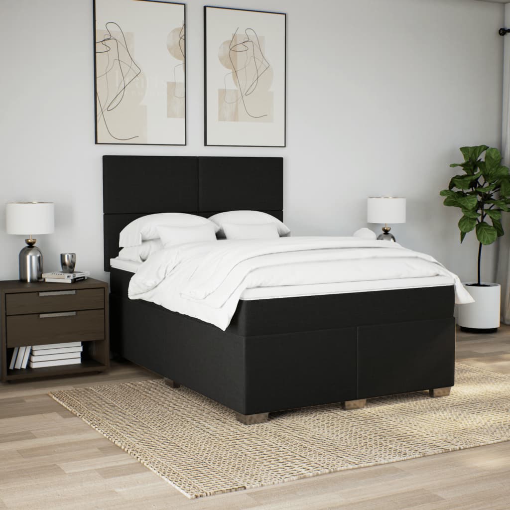 Κρεβάτι Boxspring με Στρώμα Μαύρο 140x200 εκ. Υφασμάτινο - Pakobazaar
