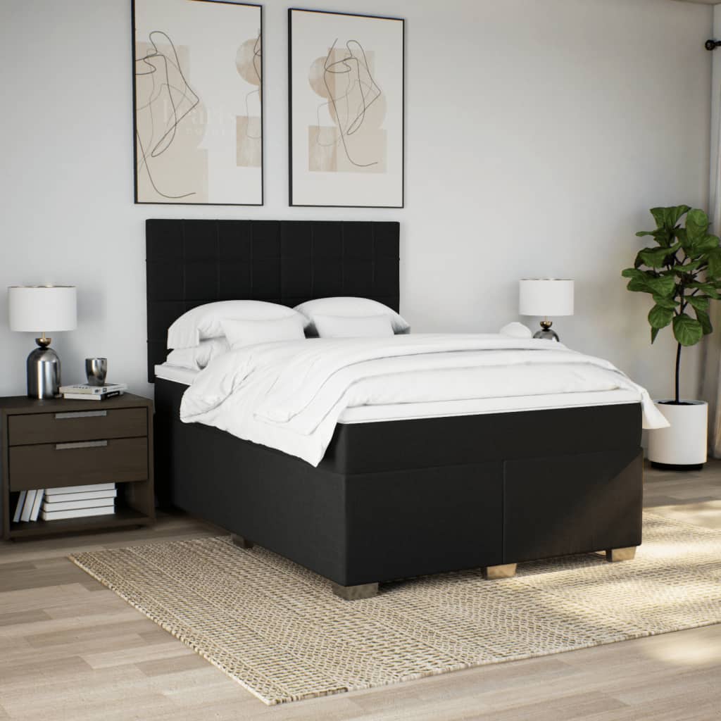Κρεβάτι Boxspring με Στρώμα Μαύρο 140x200 εκ. Υφασμάτινο