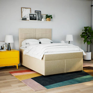 Κρεβάτι Boxspring με Στρώμα Κρεμ 140x200 εκ. Υφασμάτινο - Pakobazaar