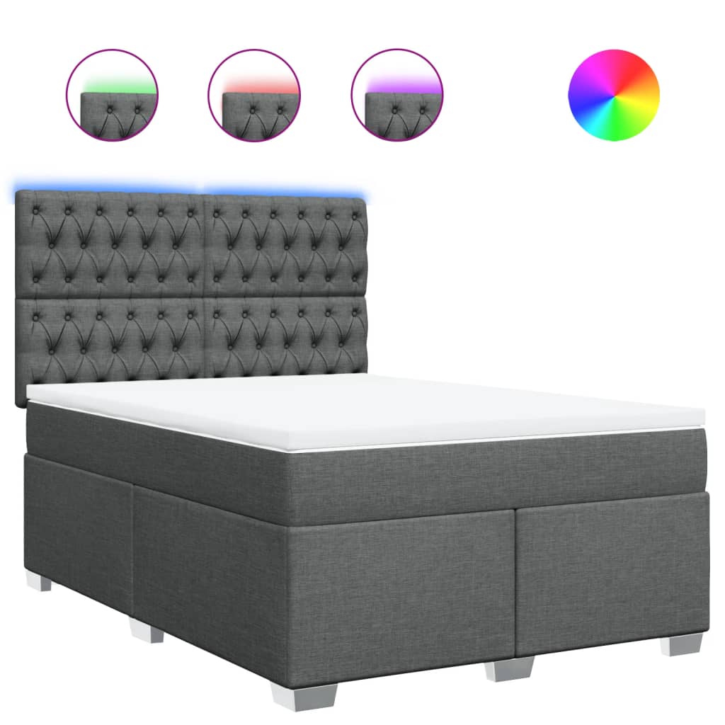 Κρεβάτι Boxspring με Στρώμα Σκούρο Γκρι 140x200 εκ Υφασμάτινο - Pakobazaar