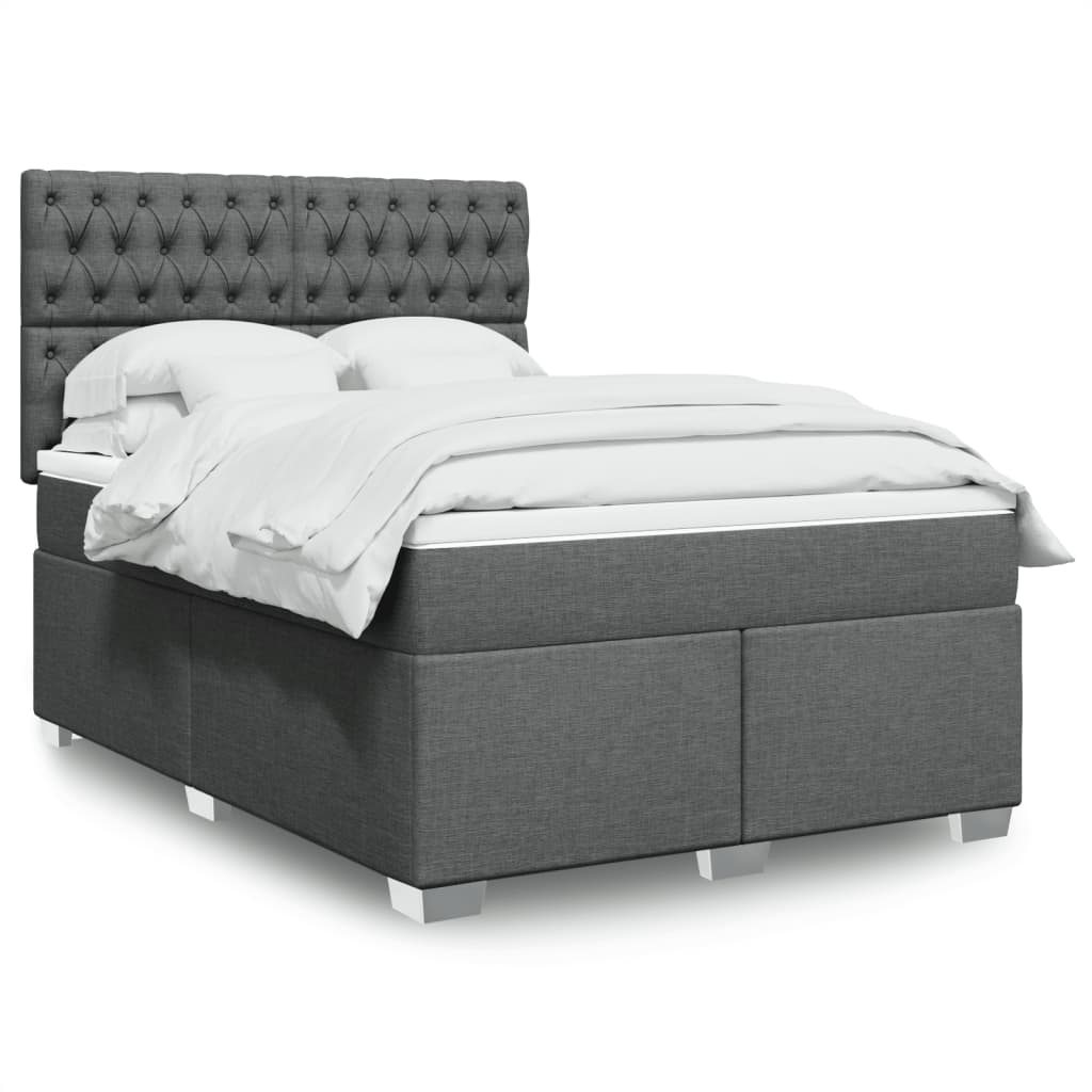 Κρεβάτι Boxspring με Στρώμα Σκούρο Γκρι 140x200 εκ Υφασμάτινο - Pakobazaar