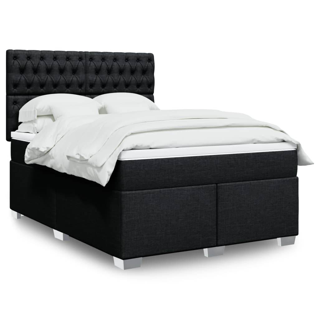 Κρεβάτι Boxspring με Στρώμα Μαύρο 140x200 εκ. Υφασμάτινο - Pakobazaar