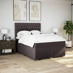 Κρεβάτι Boxspring με Στρώμα Σκούρο Καφέ 140x200 εκ Υφασμάτινο - Pakobazaar