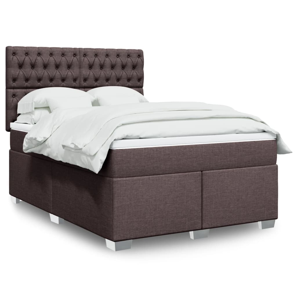 Κρεβάτι Boxspring με Στρώμα Σκούρο Καφέ 140x200 εκ Υφασμάτινο - Pakobazaar