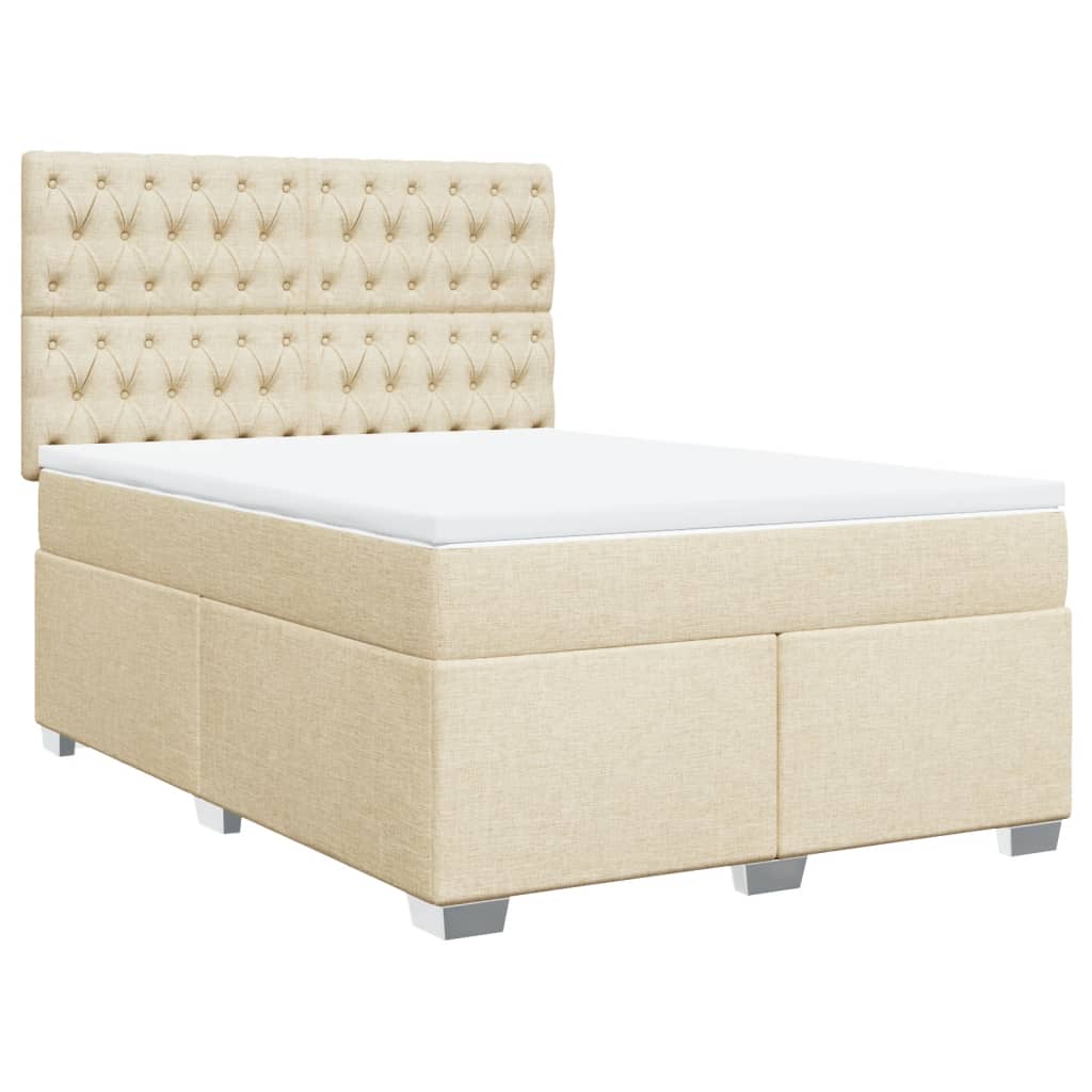 Κρεβάτι Boxspring με Στρώμα Κρεμ 140x200 εκ. Υφασμάτινο - Pakobazaar