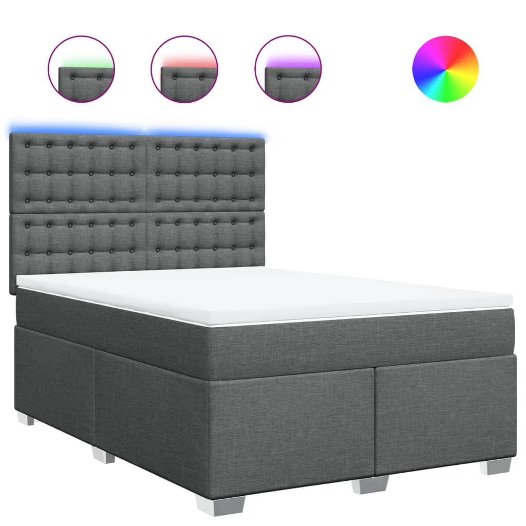 Κρεβάτι Boxspring με Στρώμα Σκούρο Γκρι 140x200 εκ Υφασμάτινο