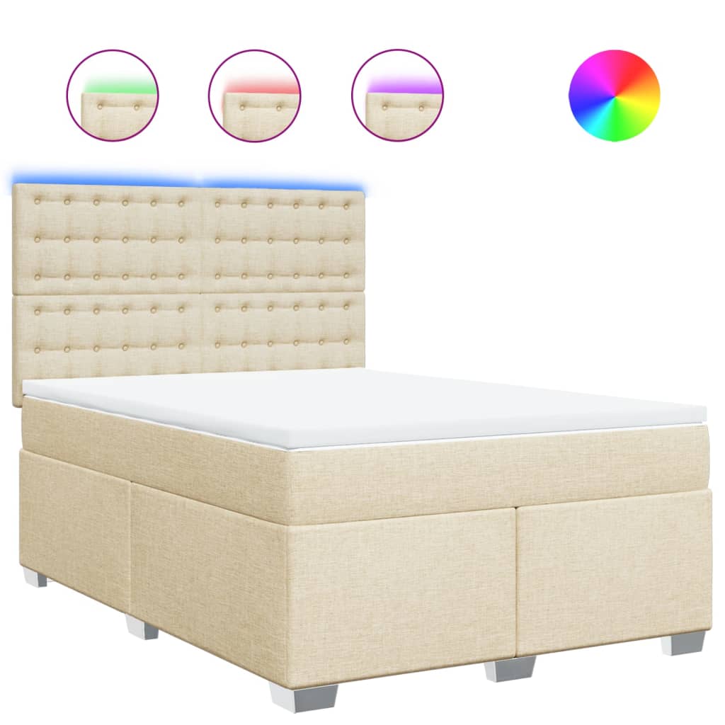 Κρεβάτι Boxspring με Στρώμα Κρεμ 140x200 εκ. Υφασμάτινο - Pakobazaar