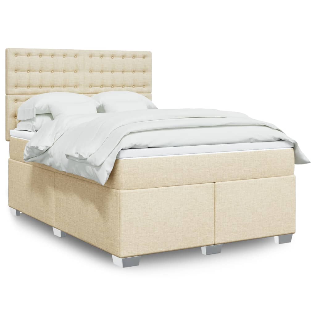 Κρεβάτι Boxspring με Στρώμα Κρεμ 140x200 εκ. Υφασμάτινο - Pakobazaar