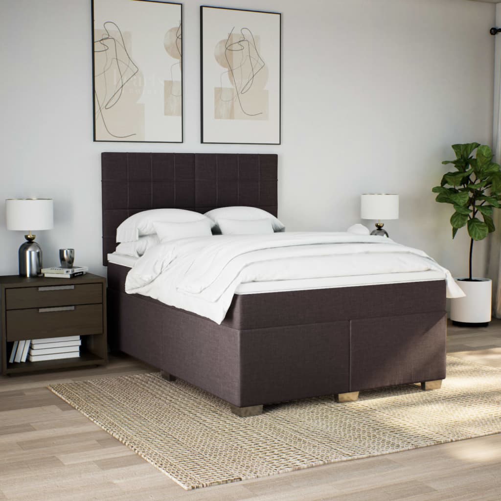 Κρεβάτι Boxspring με Στρώμα Σκούρο Καφέ 160x200 εκ Υφασμάτινο - Pakobazaar