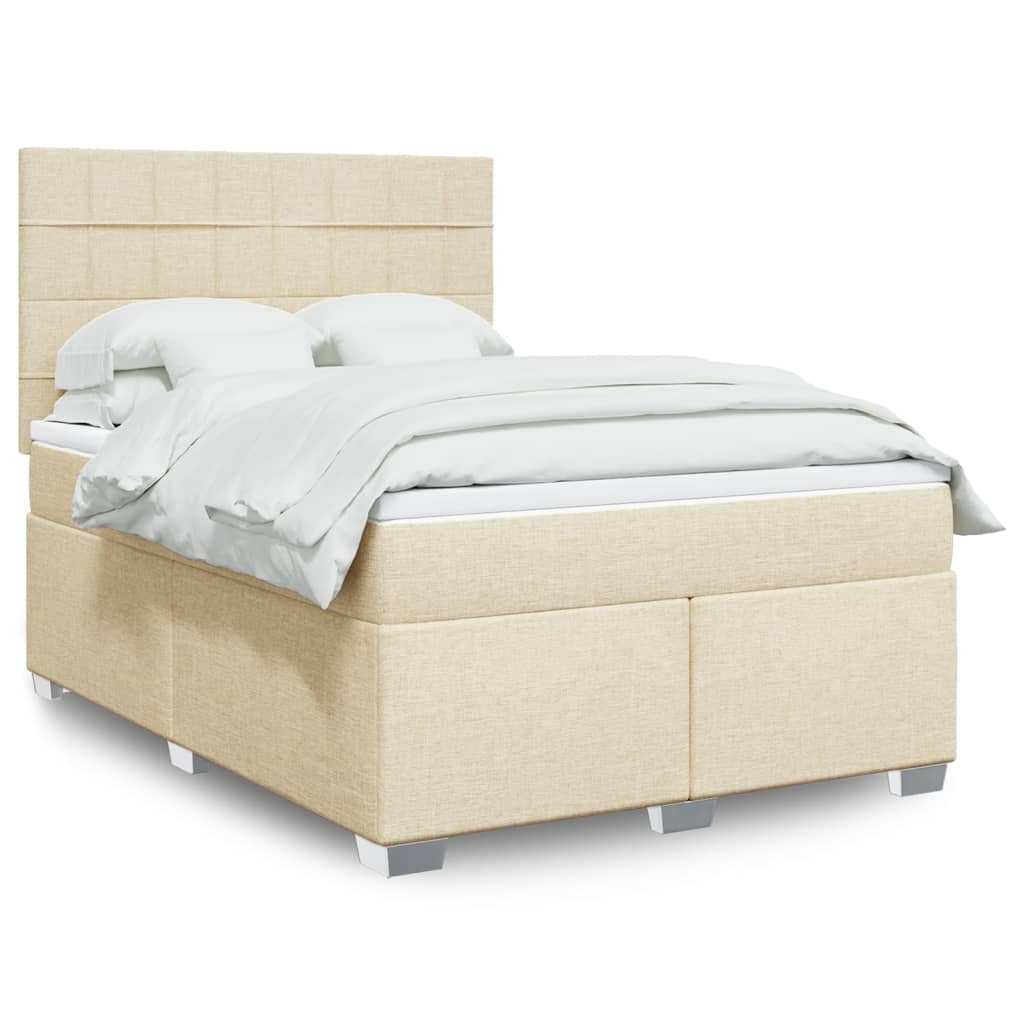 Κρεβάτι Boxspring με Στρώμα Κρεμ 160x200 εκ. Υφασμάτινο - Pakobazaar