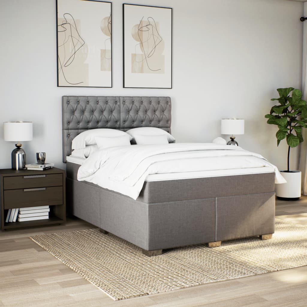 Κρεβάτι Boxspring με Στρώμα Taupe 160x200 εκ. Υφασμάτινο - Pakobazaar