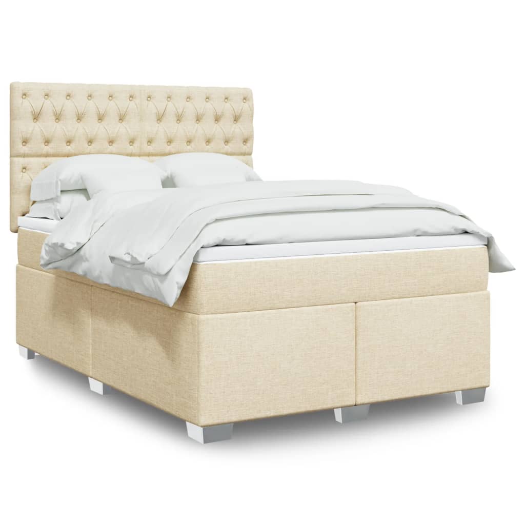 Κρεβάτι Boxspring με Στρώμα Κρεμ 160x200 εκ. Υφασμάτινο - Pakobazaar
