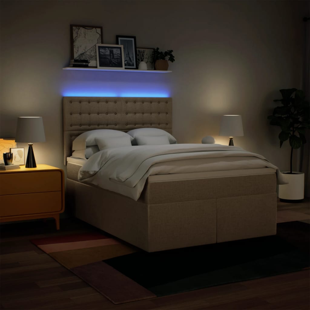 Κρεβάτι Boxspring με Στρώμα Κρεμ 160x200 εκ. Υφασμάτινο - Pakobazaar