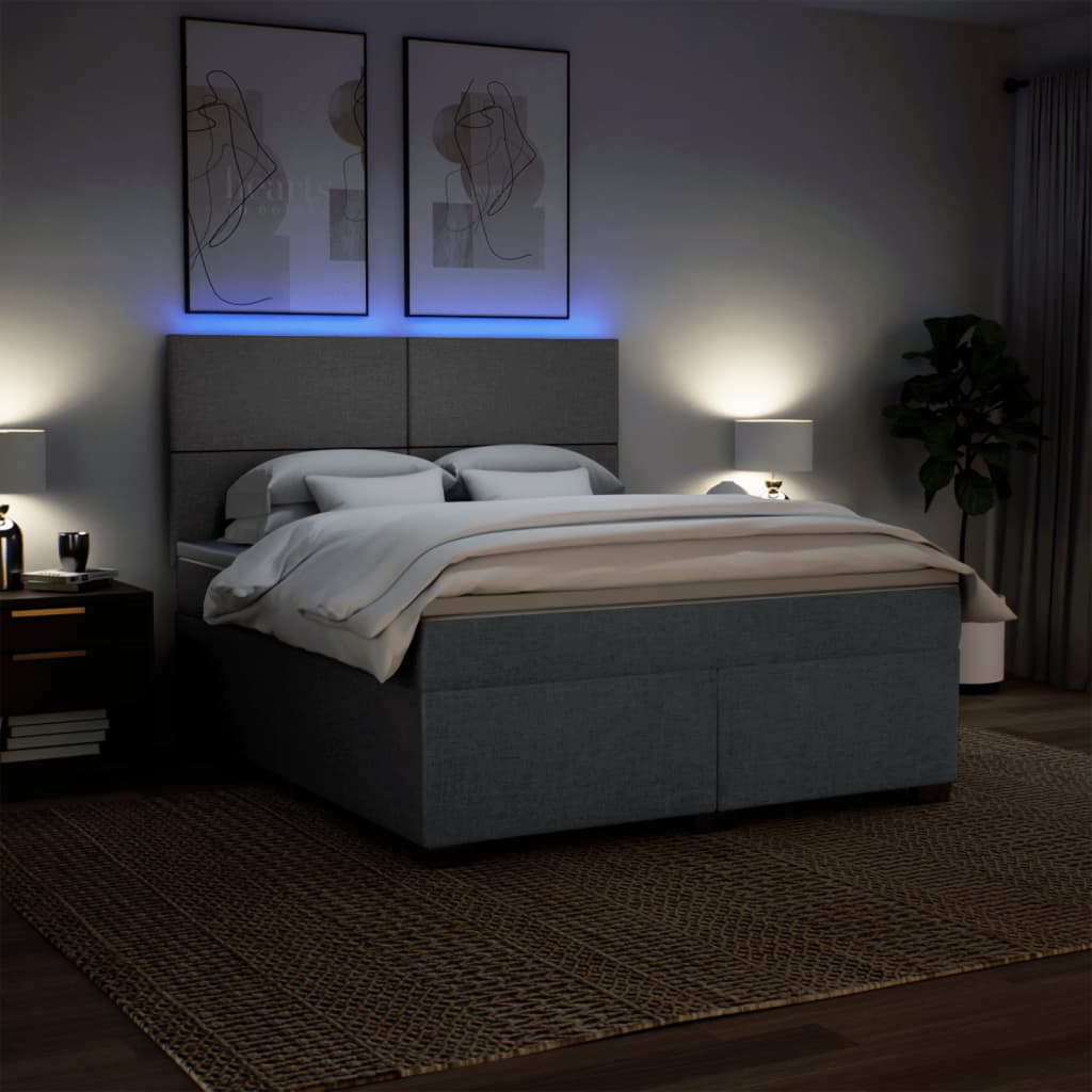 Κρεβάτι Boxspring με Στρώμα Σκούρο Γκρι 180x200 εκ Υφασμάτιν - Pakobazaar