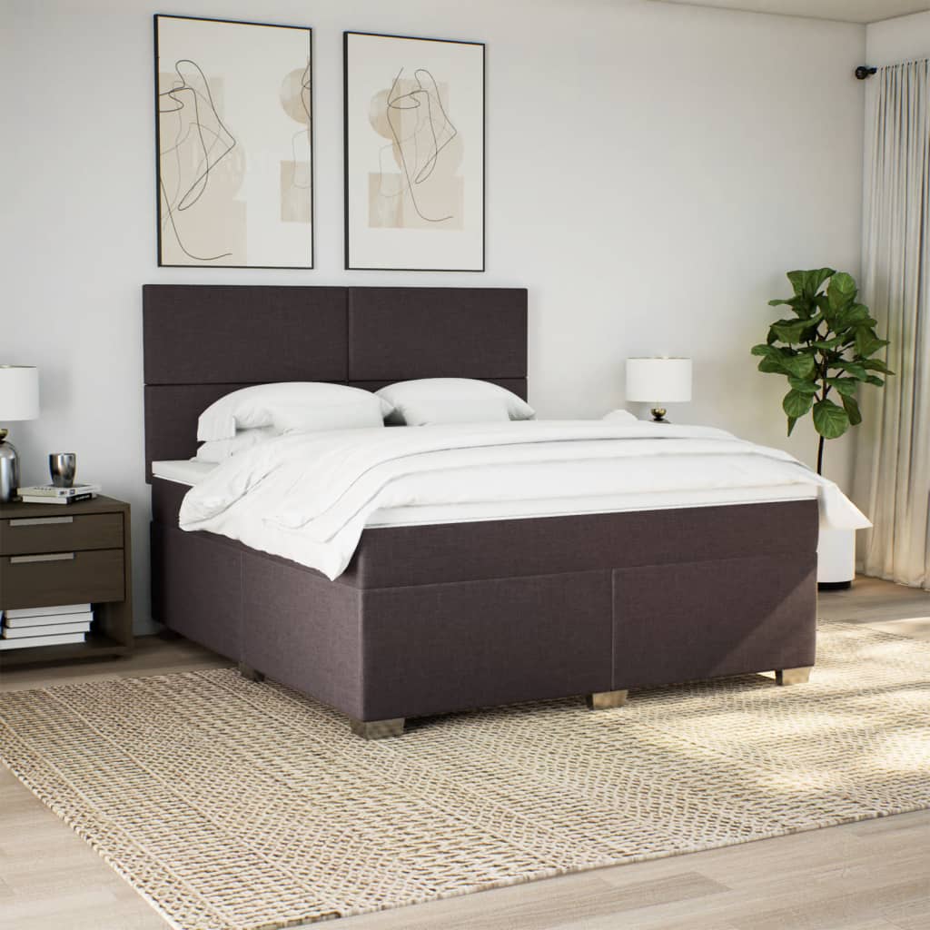 Κρεβάτι Boxspring με Στρώμα Σκούρο Καφέ 180x200 εκ Υφασμάτινο - Pakobazaar