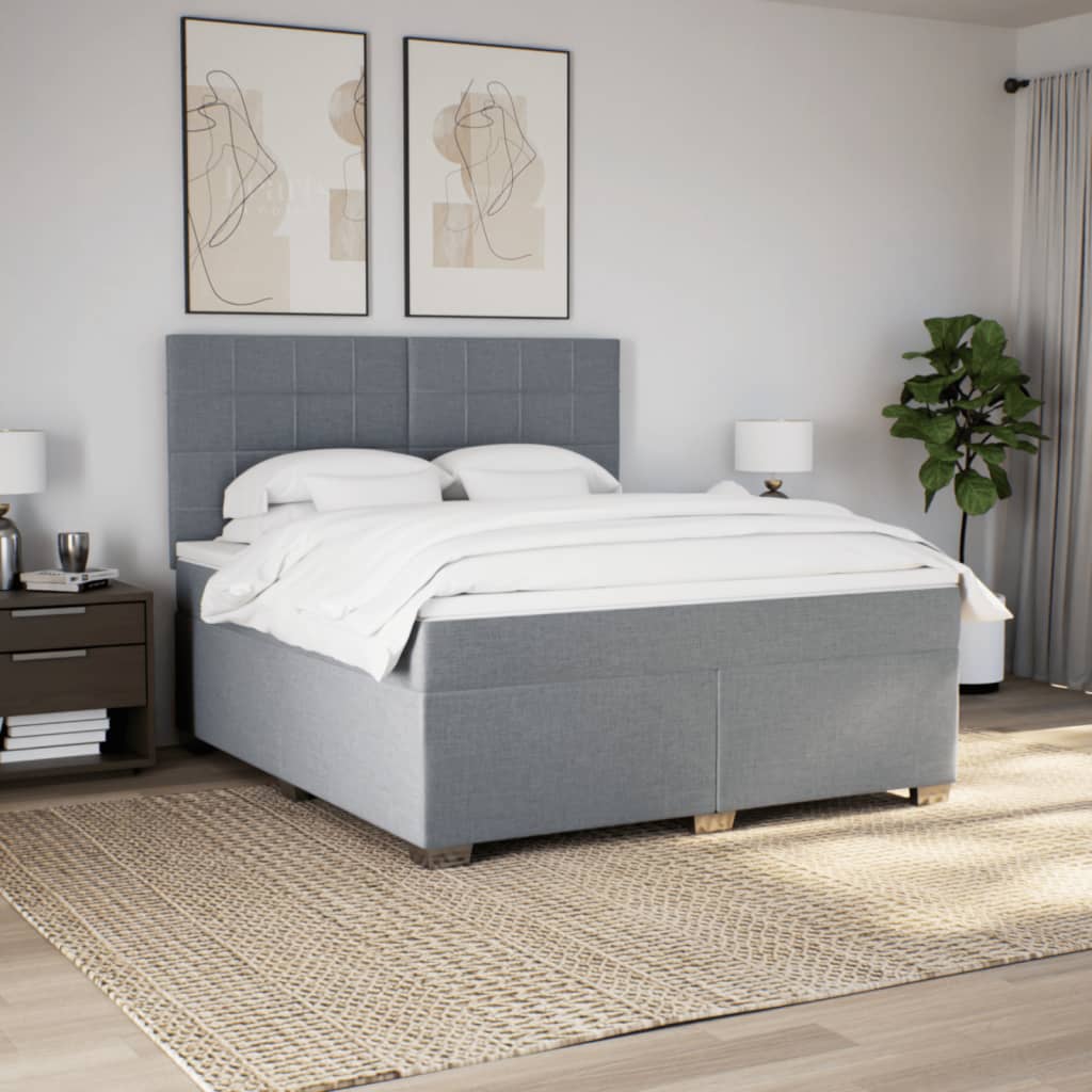 Κρεβάτι Boxspring με Στρώμα Ανοιχτό Γκρι 180x200 εκ. Υφασμάτινο - Pakobazaar