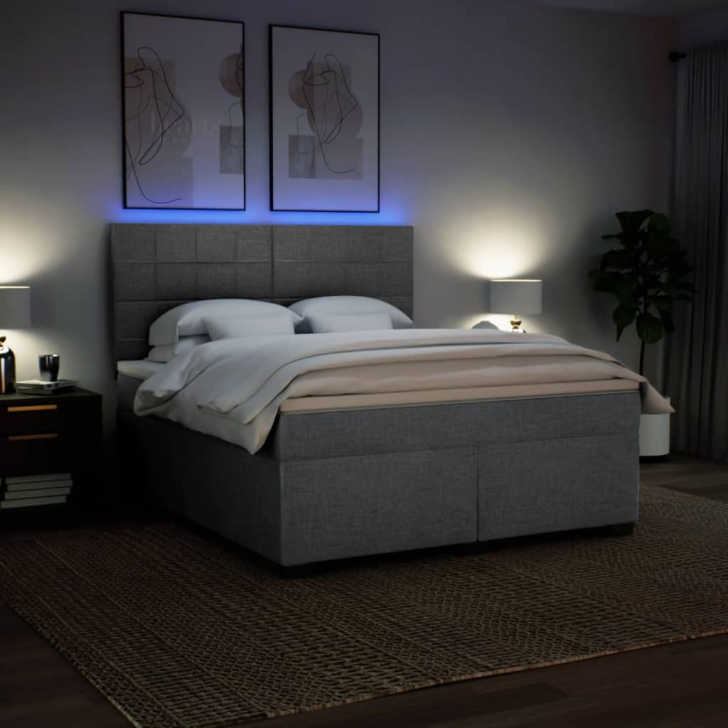 Κρεβάτι Boxspring με Στρώμα Ανοιχτό Γκρι 180x200 εκ. Υφασμάτινο - Pakobazaar